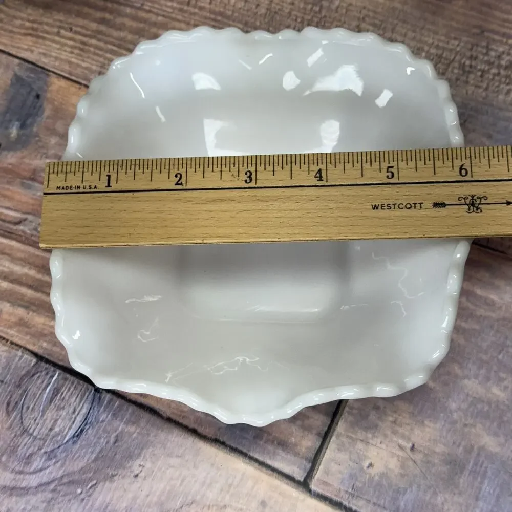 Set of 4 Vintage Hazel Atlas‎ White Milk Glass Diamond Pattern Nut Dishes MCM